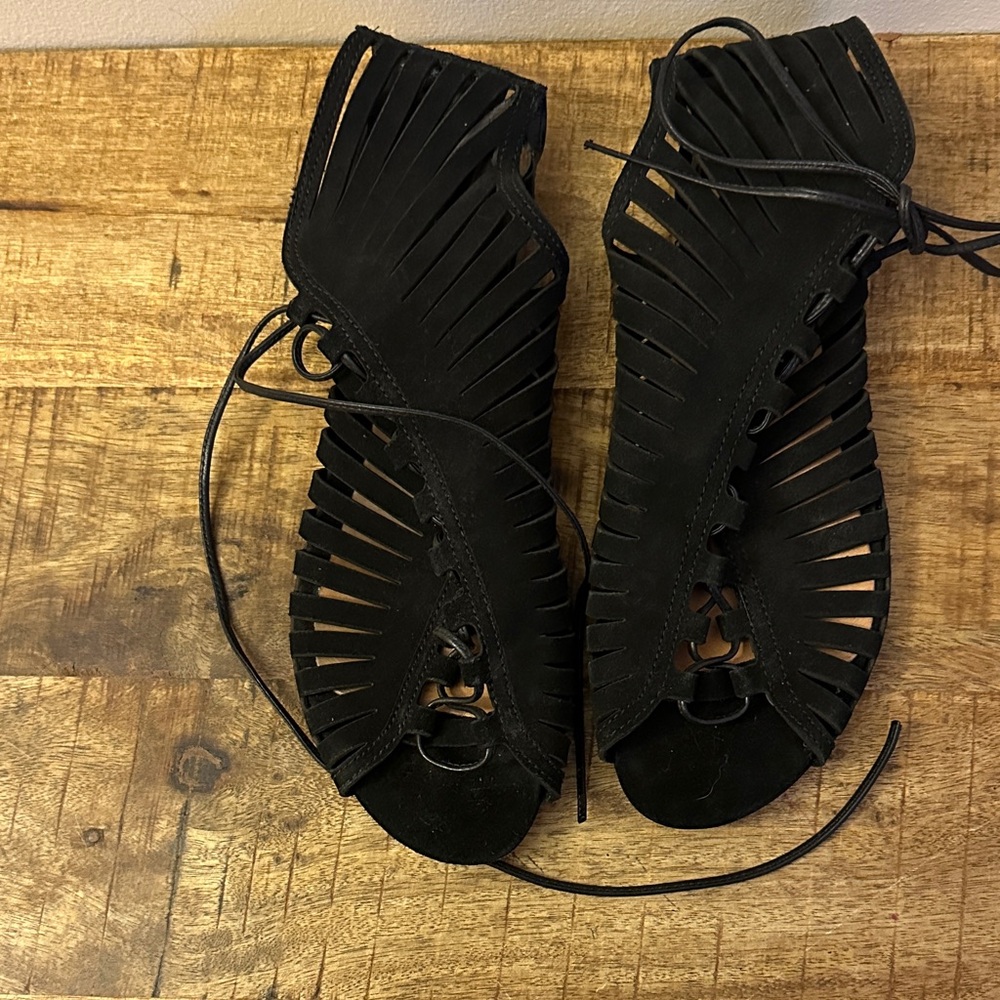 SCHUTZ Black cut-out Lace-Up Gladiator Sandals 8